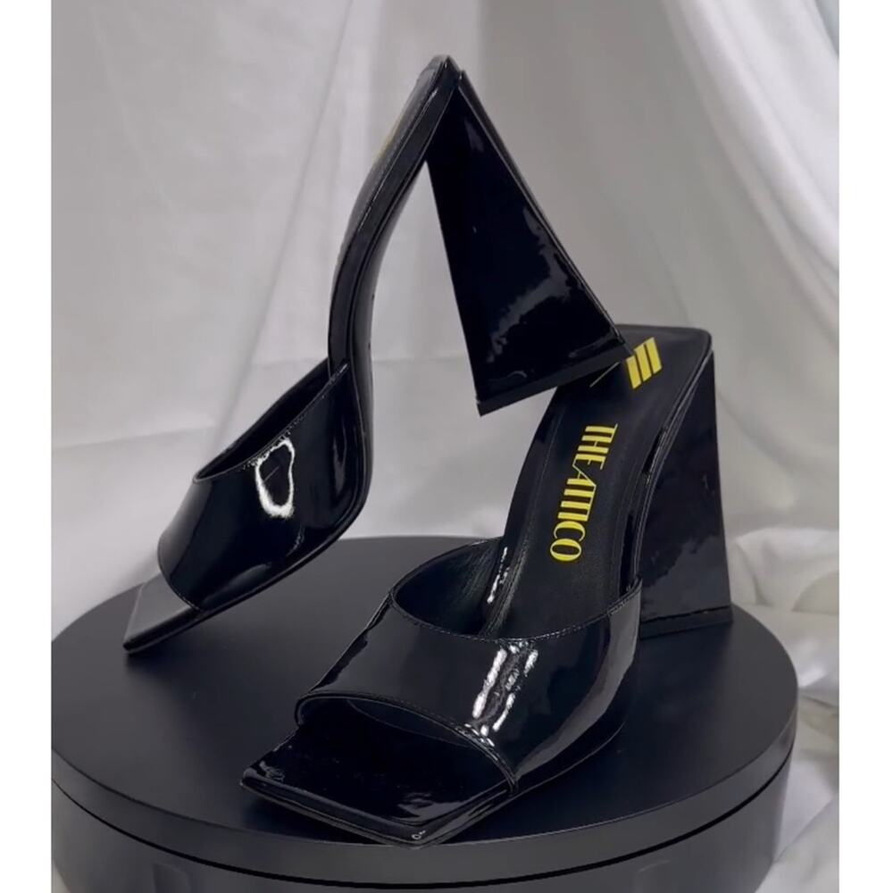 Attico Devon Black Patent Leather Mule Heels Size IT 42 (US 11) Square Toe